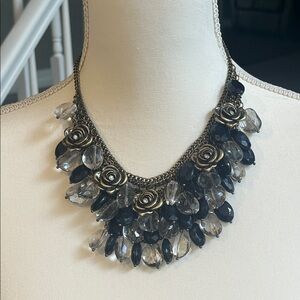 Chic Black and Gold Rose Necklace